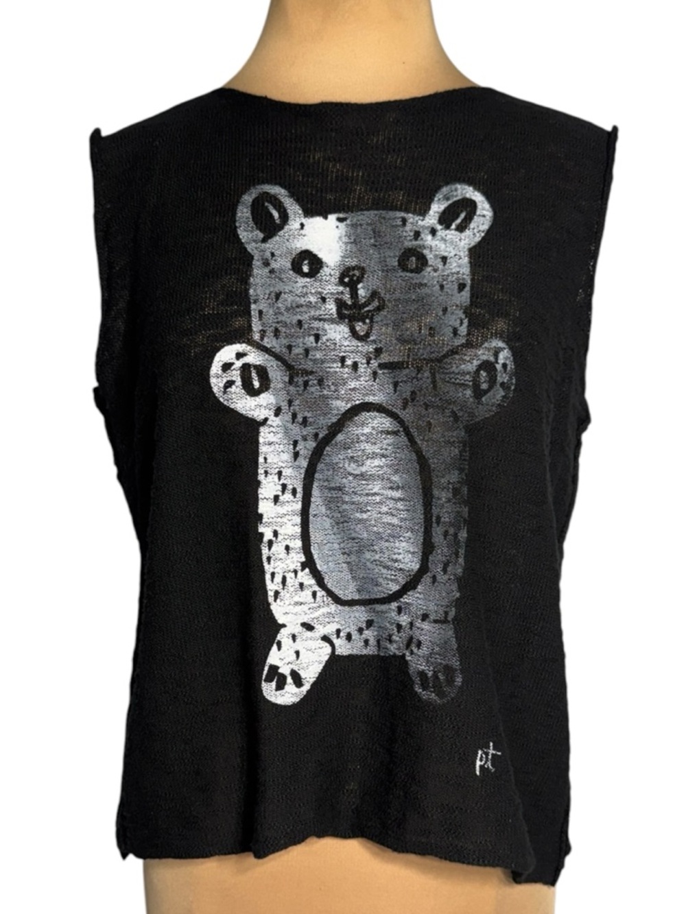 PAPER TEMPLES Hand Knit Silver Bear Sweater Vest Top Size 3 L/XL collector piece
